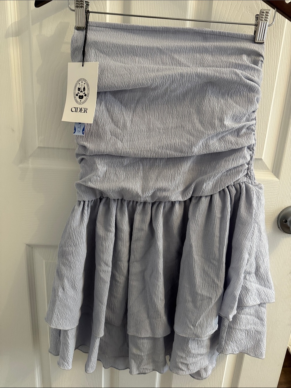 Cider Pale Blue Gathered Tiered Mini Skirt
